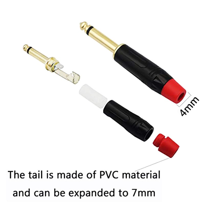 XMSJSIY 1/4" Audio Plug, 6.35 Mono Male Connector, Gold-Plated TS Plug for Guitar/Speaker/Microphone Cable etc (4 Pack) - Image 4